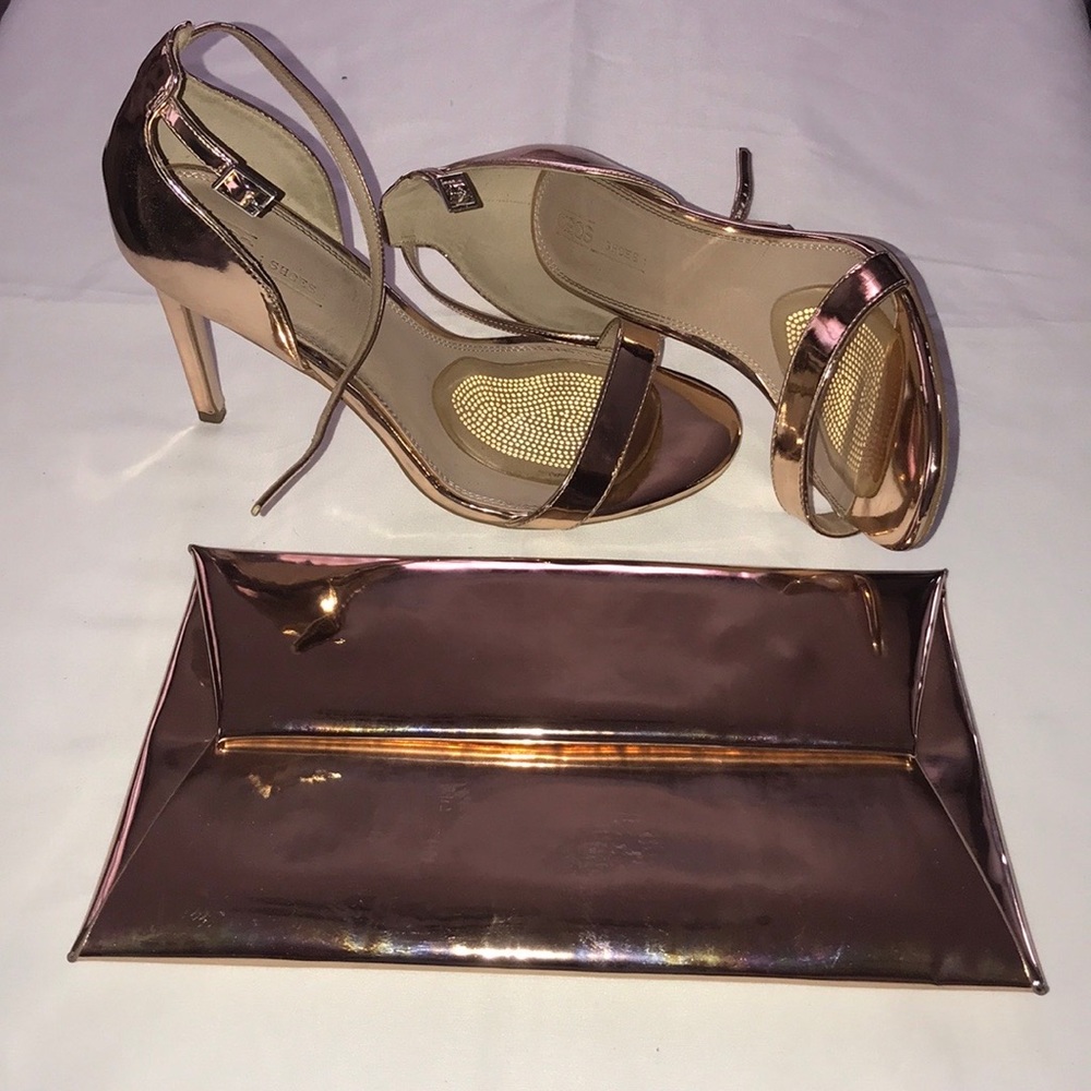 ASOS Single Strap Metallic Nude Sandal & Clutch